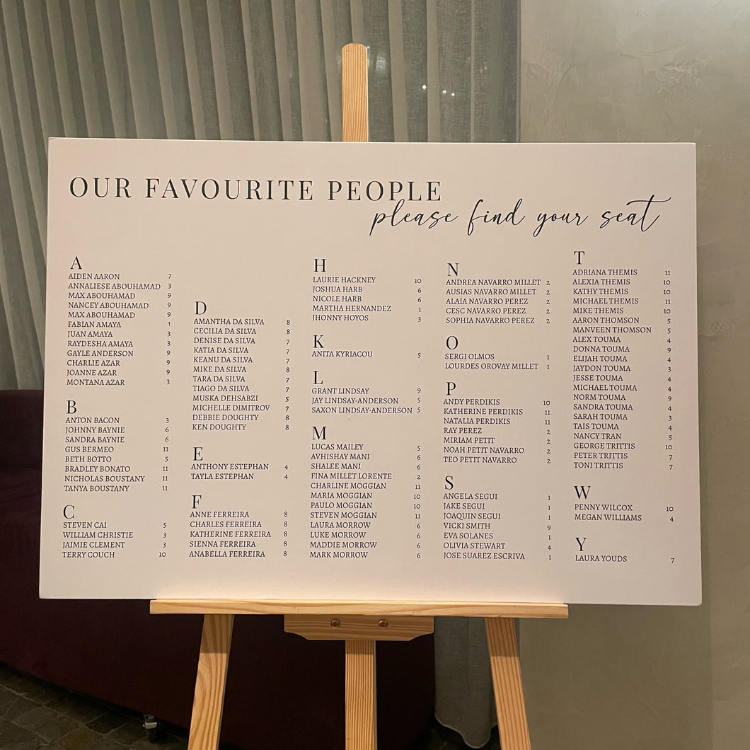 Printed Seating Charts